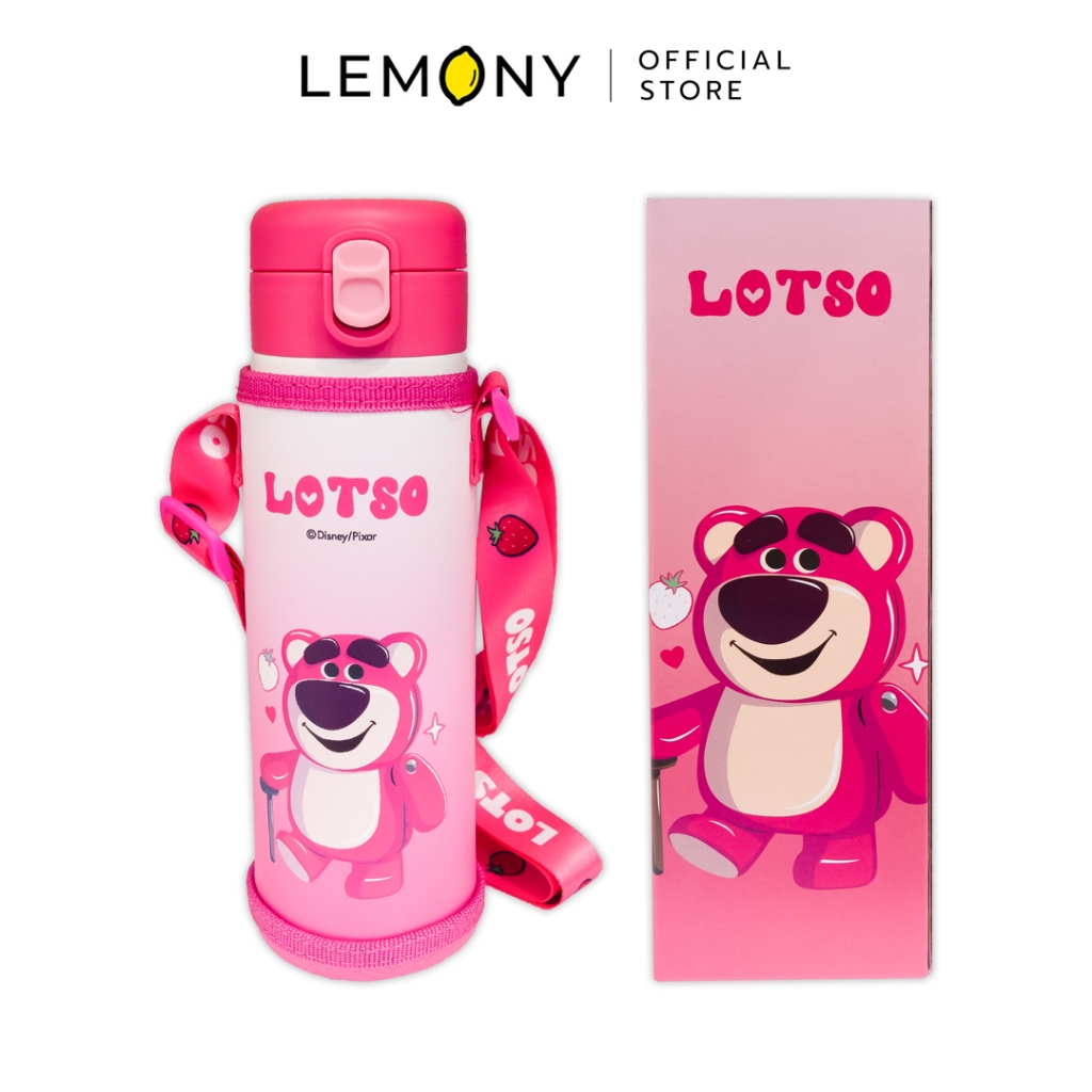 LEMONY กระบอกน้ำสเตนเลส พร้อมกระเป๋าและสายสะพาย เจ้าหมี Lotso Disney 500ml.