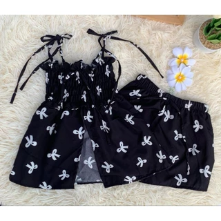 •ชุดเด็ก | •ชุดผู้ใหญ่ เสื้อสม็อค ผ่าหน้า ผูกไหล่+กางเกง ใส่คู่แม่ลูกได้