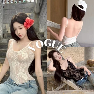 Vogue🌟พร้อมส่ง🌟 ชุดบอดี้สูท ลายลูกไม้ สีขาวครีมดำ เรียบหรูเซ็กซี่มากแม่ (FY2256)
