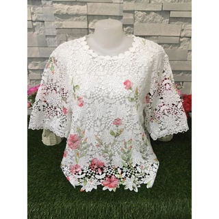 เสื้อลูกไม้ เสื้อสงกรานต์ เสื้อลายดอก พิมพ์ลายแขนสามส่วน รอบอก5205-4605