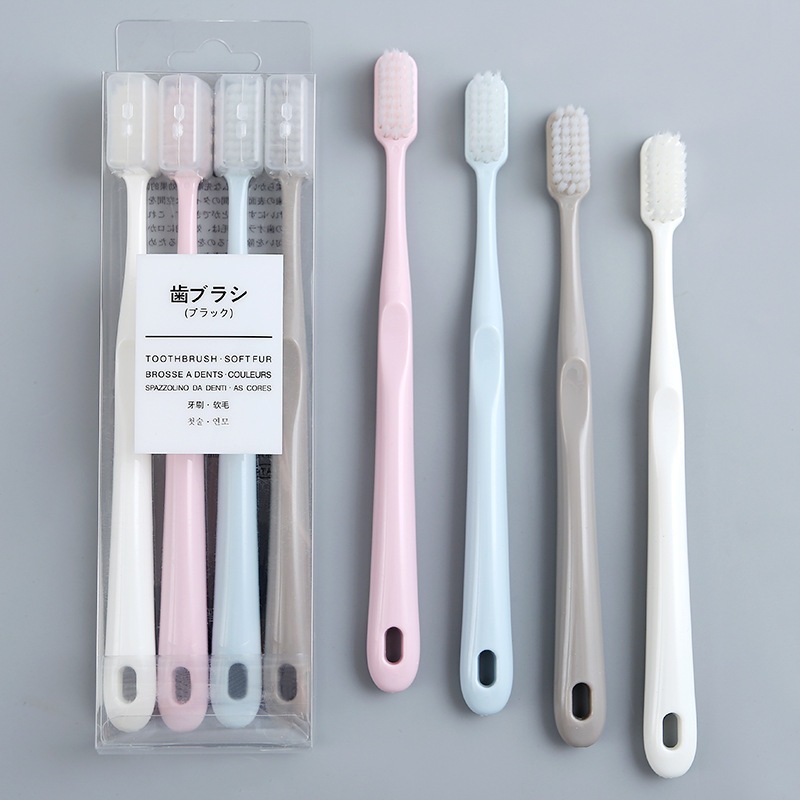 แปรงสีฟัน สไตล์ญี่ปุ่น ขนแปรงนิ่ม พร้อมฝาปิดหัวแปรง แพ๊ค 4 ชิ้น