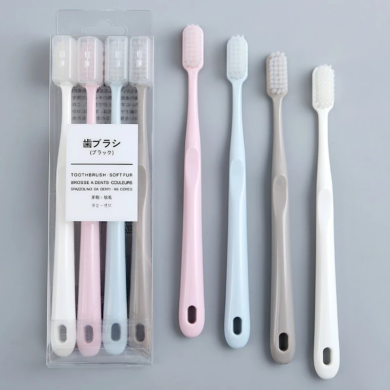 แปรงสีฟัน สไตล์ญี่ปุ่น ขนแปรงนิ่ม พร้อมฝาปิดหัวแปรง แพ๊ค 4 ชิ้น
