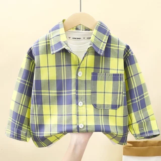 เสื้อแขนยาว เสื้อเชิ้ตเด็ก ลายสก๊อต สีสัน ไซส์90-150 พร้อมส่ง