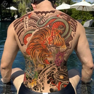 แทททู tattoo เต็มหลัง กันน้ำ รอยสัก ลายสัก ติดทน รอยสักชั่วคราวสีและสีดำ สติ๊กเกอร์แทททู