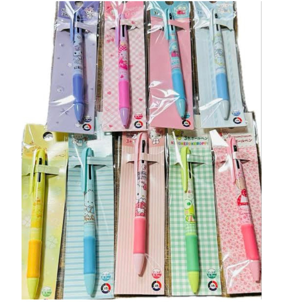 ปากกา3สี ดำ แดง น้ำเงิน Marron,Kitty, Kuromi, Kero, Hangyodon, Cinnamon ,  มารอน, Sanrio สินค้าลิขสิทธิ์นำเข้าจากญี่ปุ่น