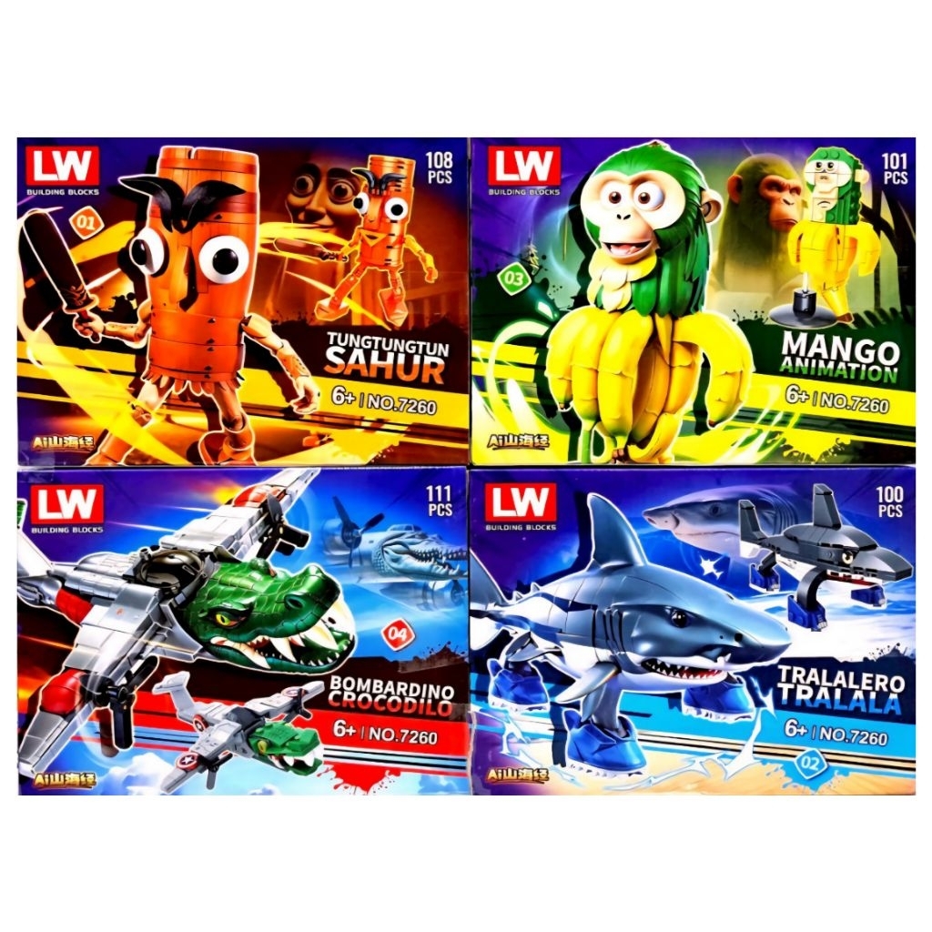 ตัวต่อ italian brainrot tung tung tung sahur No.7260 (ได้ทั้งชุด4กล่อง)