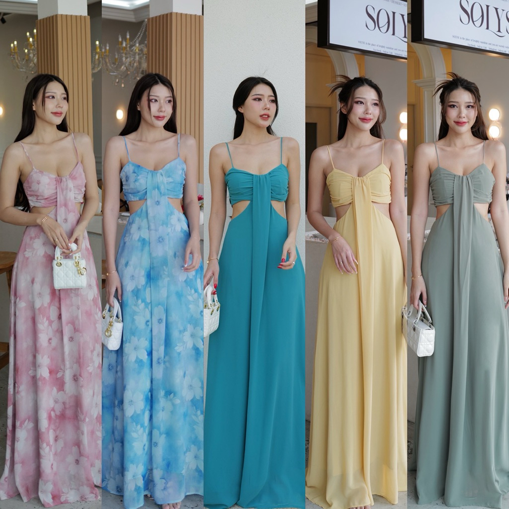 No.1 #9623 เดรสยาวสายเดี่ยวเว้าเอว✨🎀