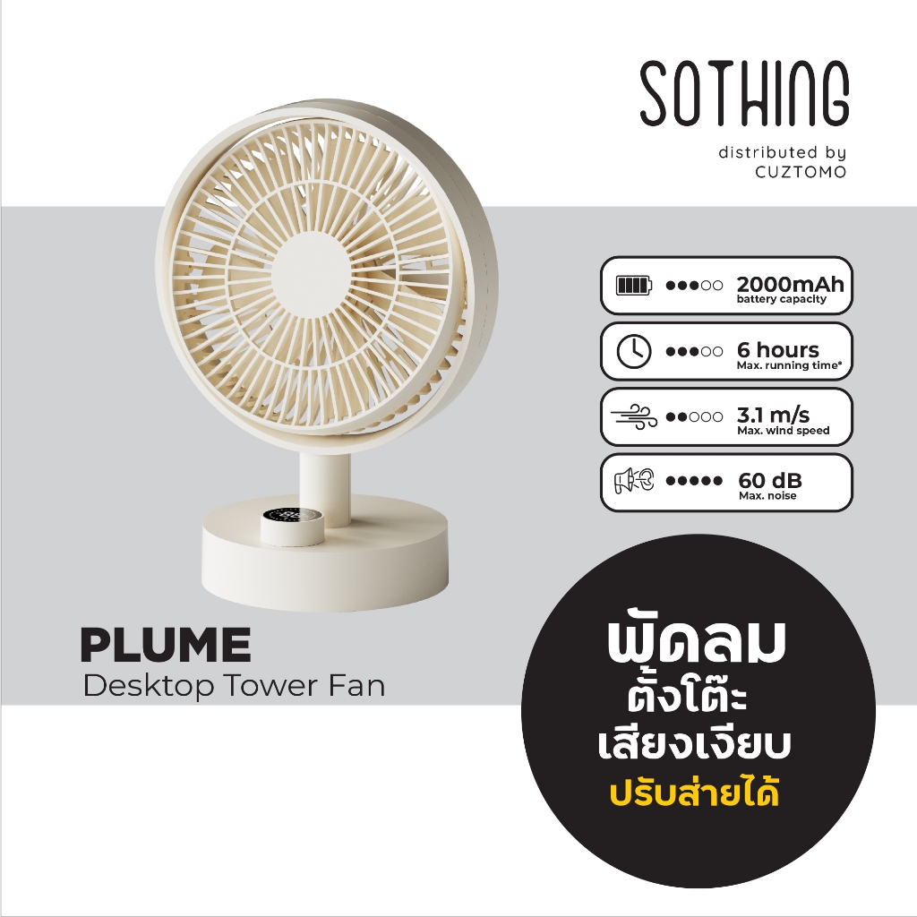 SOTHING PLUME พัดลมตั้งโต๊ะ  เสียงเบา ปรับส่ายอัตโนมัติ รับประกัน 1 ปี