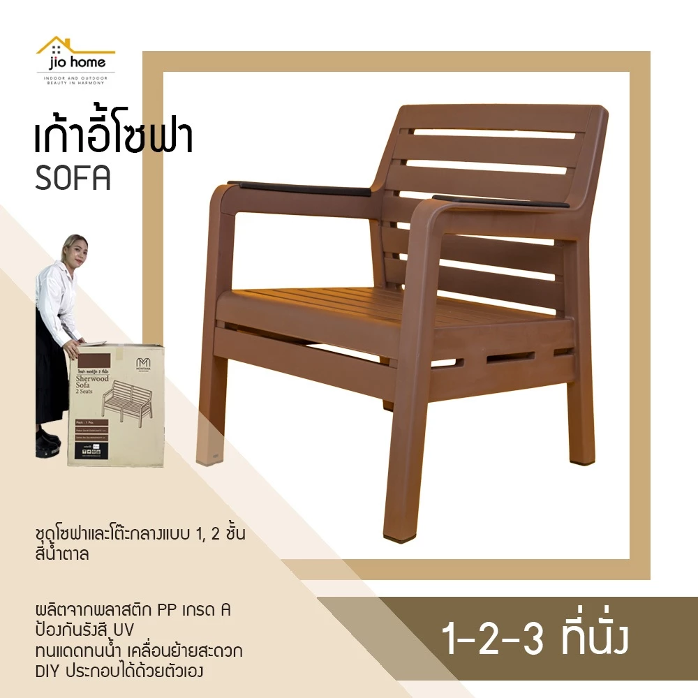 เก้าอี้โซฟา พลาสติก 1-2-3 ที่นั่ง กับโต๊ะกลาง, SoFa So Good 1-2-3 Seats and Coffee Table JioHome