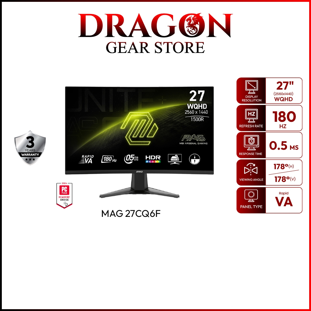 MSI MONITORS MAG 27CQ6F | 27" |  WQHD | Rapid VA | 180Hz | 0.5ms (จอคอมพิวเตอร์)