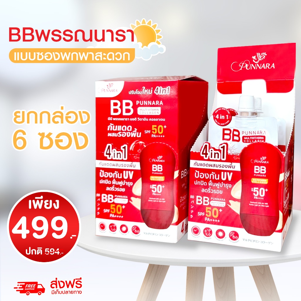 กันแดด พรรณนารา [ 1 กล่องมี 6 ซอง ]  SPF50+ PA++++