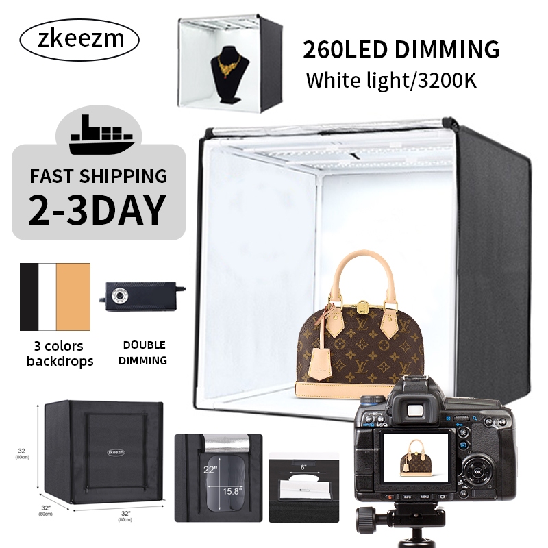 Zkeezm กล่องไฟถ่ายภาพ ขนาด 50/60/80CM 6500K ความสว่างสูง LED, สตูดิโอถ่ายภาพ กล่องถ่ายรูปสินค้า แถม PVC 3สี แผ่นพื้นหลัง