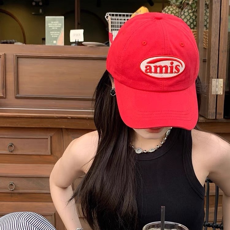 UT shop หมวกกันแดด (amis) แฟชั่น สไตล์เกาหลี ผู้ชายและผู้หญิง หมวก ออกกำลังกายกลางแจ้ง สี-สีแดง/สีน้