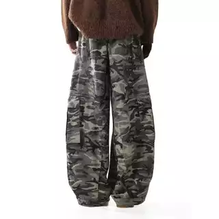(🔥จัดส่งด่วน 1 วัน!) 22wrldwidee Retro Camouflage Workwear Jeans กางเกงยีนส์ลายทหาร ทรงบอลลูน คาร์โก้(KR1679)