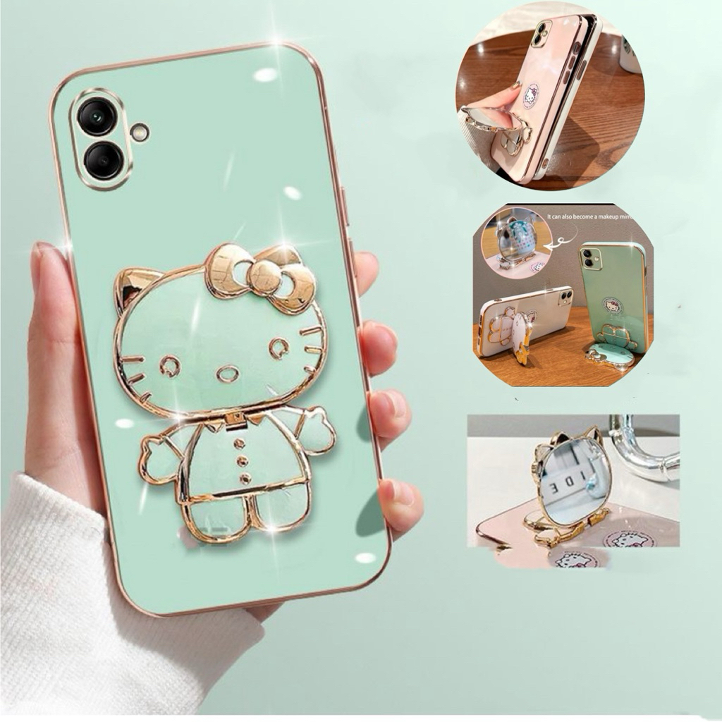 เคส ขาตั้งกระจก สำหรับ Samsung A07 A06 4G 5G A05 A04 A03 คิตตี้ กระจก ขาตั้ง หมุนได้ 360 องศา ฝาหลัง แบบนิ่ม น่ารัก  KKK