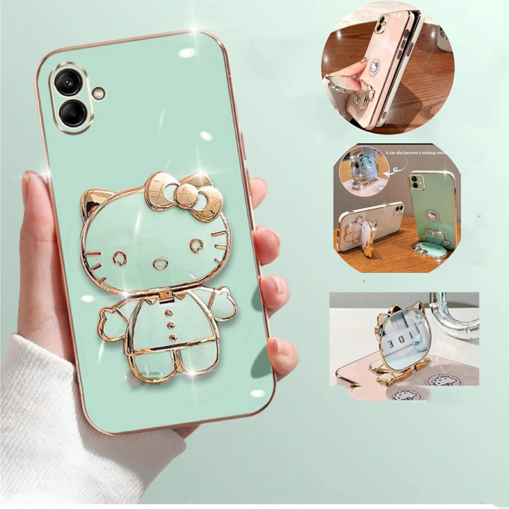 เคส ขาตั้งกระจก สำหรับ Samsung A07 A08 A06 4G 5G A05 A04 A03 คิตตี้ กระจก ขาตั้ง หมุนได้ 360 องศา ฝาหลัง แบบนิ่ม KKK
