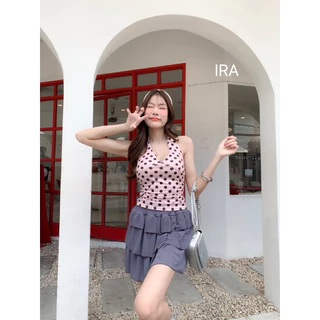 BY IRA 202520 🥰พร้อมส่ง😘 Dottie Tank เสื้อลายจุดสายเดี่ยวคล้องคอ ดีเทลช่วงเอวสุดเป๊ะ