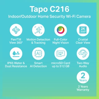 TP-Link Tapo C216 2K 3MP/ Tapo C206 2MP กล้องไวไฟใช้ได้ทั้งภายในและภายนอก IP65 Indoor/Outdoor Home Security Wi-Fi Camera