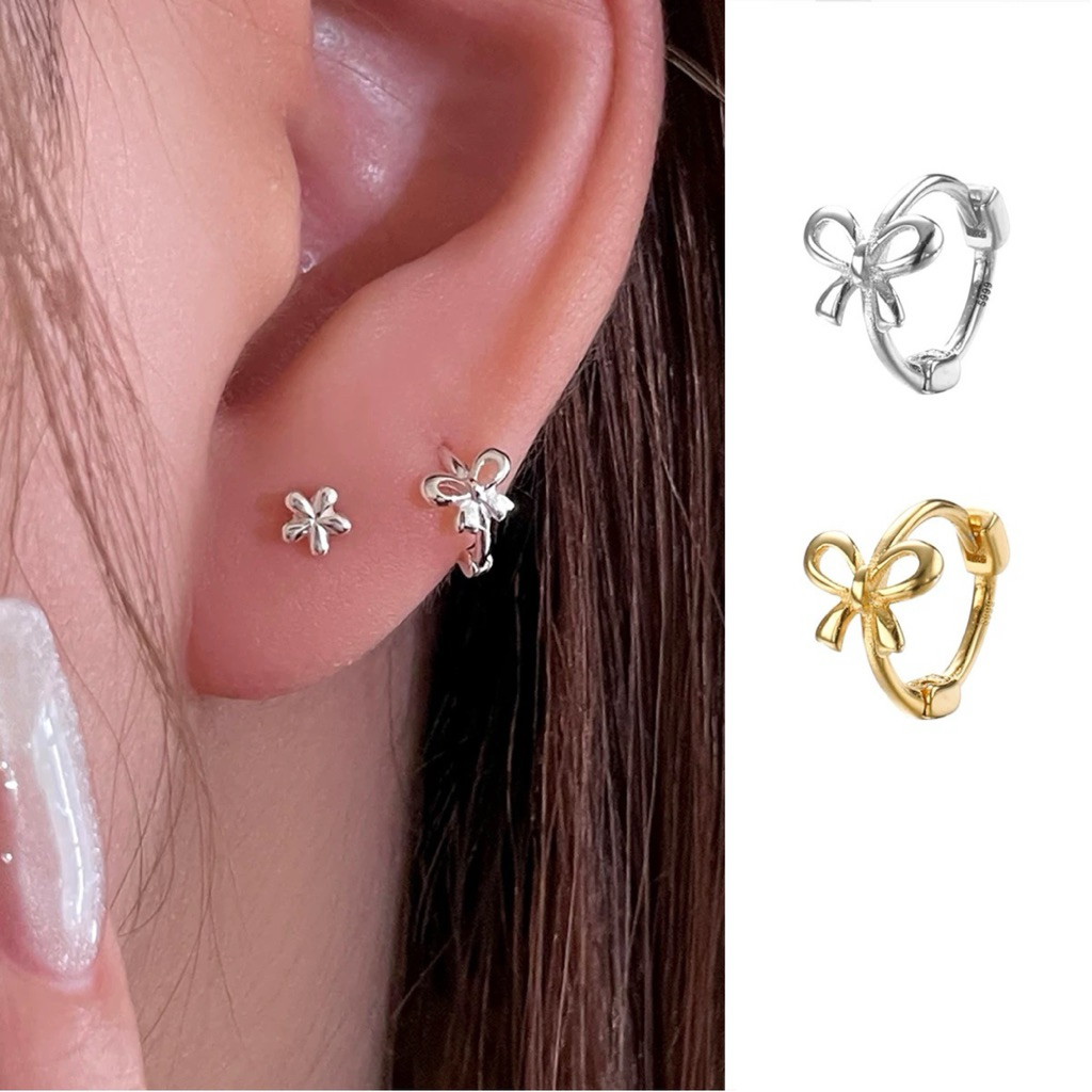 🎀มีส่งด่วน🎀 ต่างหูเงิน ต่างหูห่วง รูปโบว์ 1คู่ พร้อมส่ง