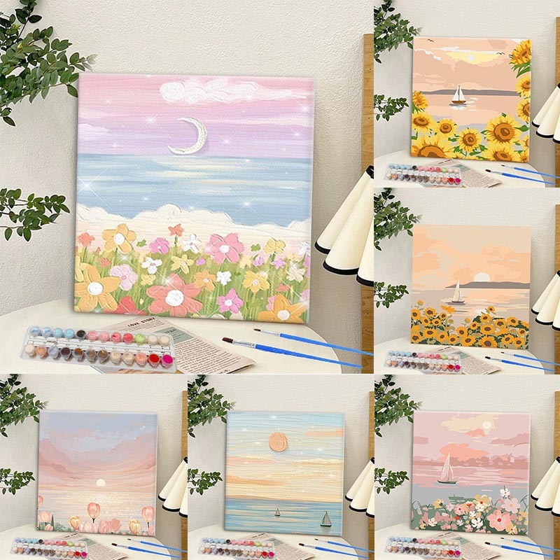 ระบายสีตามเลข 20*20ซม ระบายสีตามตัวเลข จิตรกรรมดิจิตอล ภาพวาดตามตัวเลข DIY ของเล่นเด็ก