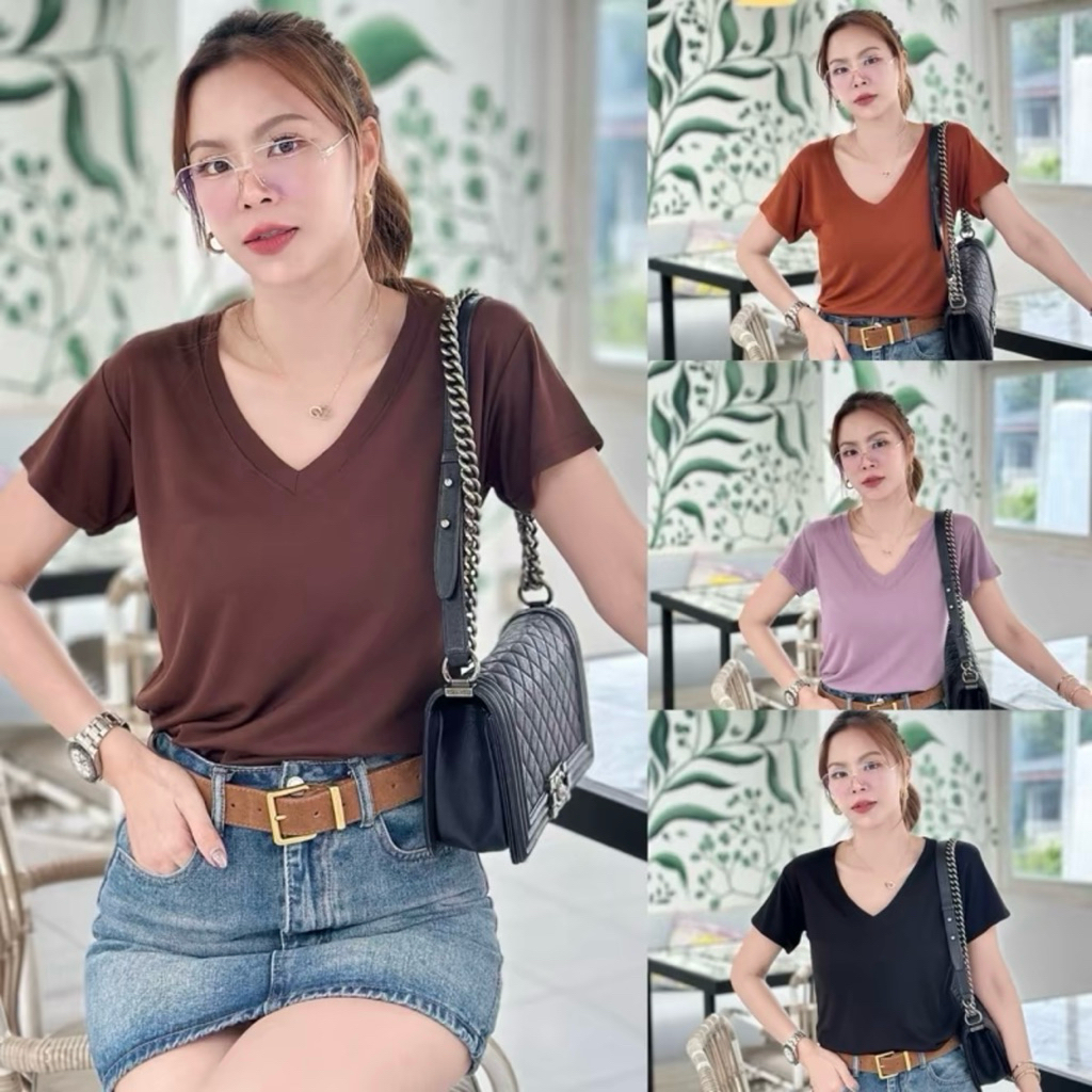 122-123 Deezyy เสื้อยืดแขนสั้นคอวี ผ้าSquare