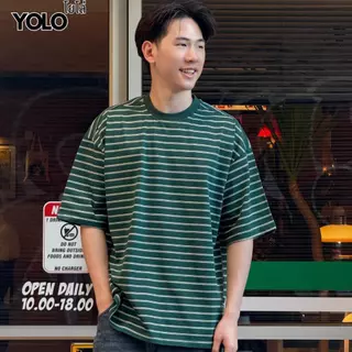 CAZAMAN เสื้อยืด Oversized ลายทาง เสื้อคอนตอน คมกลม คอฟิต 2343