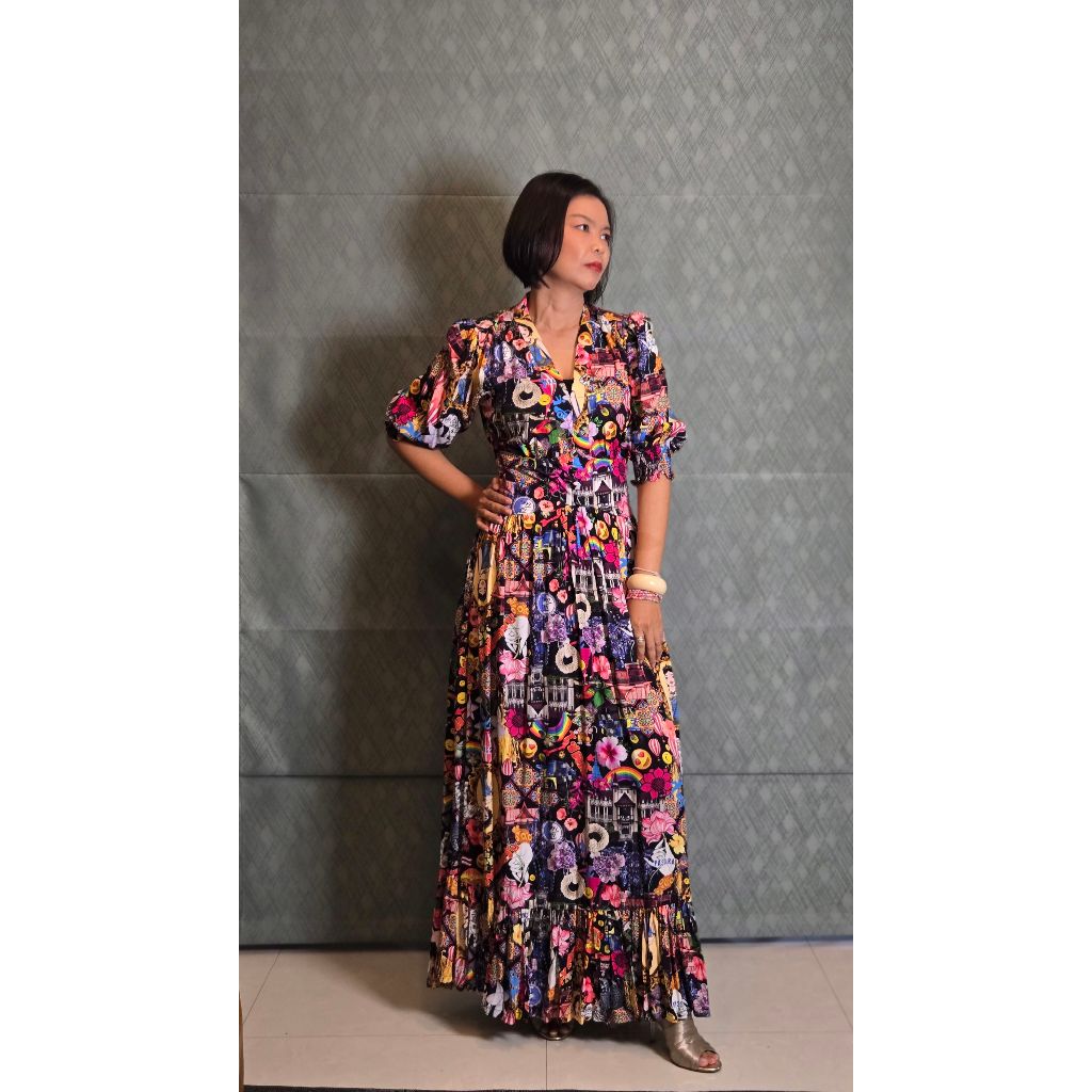 Passara Basic เดรสยาวชายระบาย สีดำ[ILOVESIAM ]