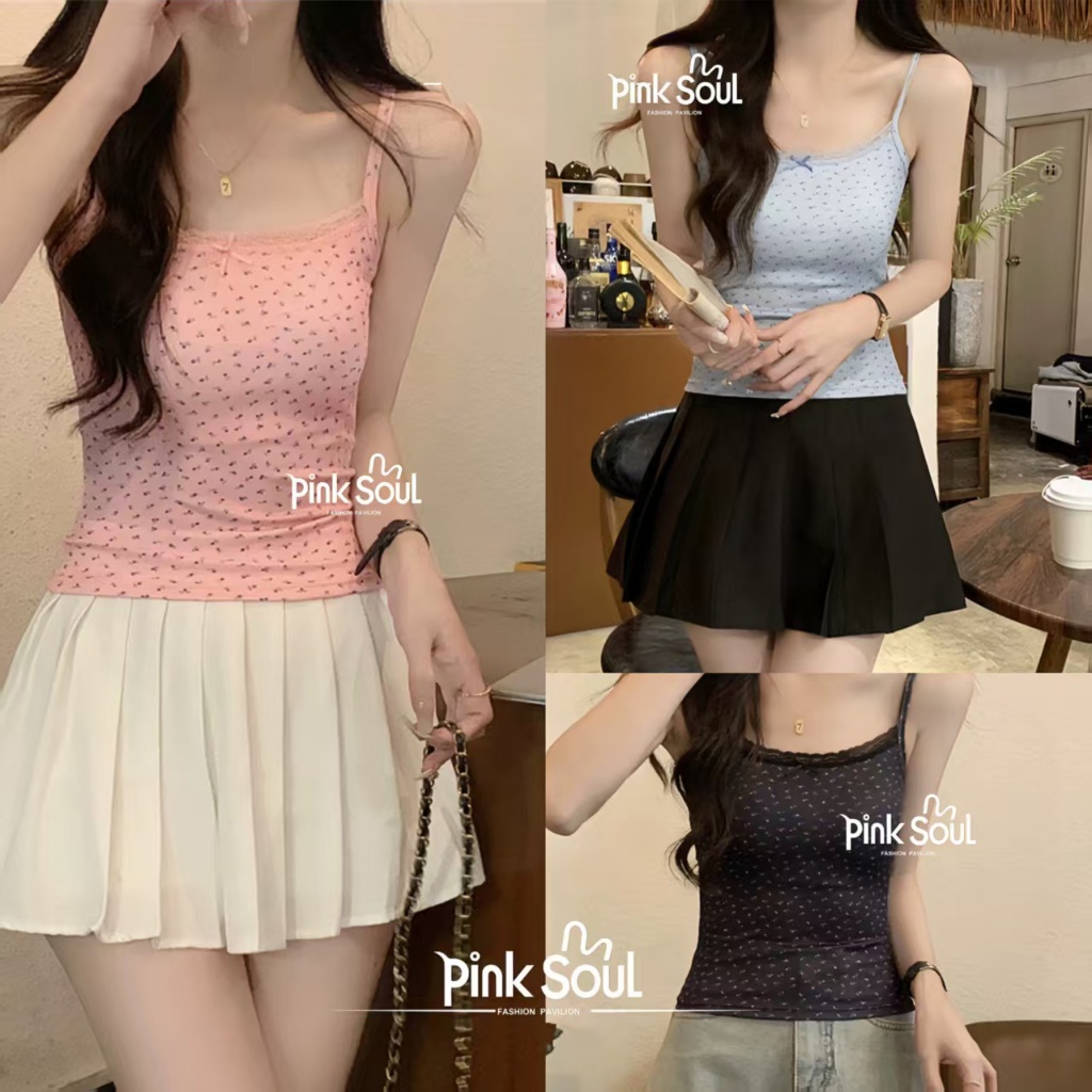 พร้อมส่ง สายเดี่ยว ดีเทลพิมพ์ลายดอกไม้ น่ารักๆ ผ้าเรยอน สไตล์มินิมอล ทรงเข้ารูป เนื้อผ้าลื่นๆ ใส่สบาย มีฟองน้ำ