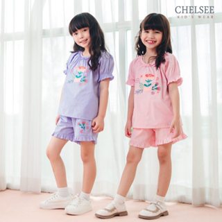 Chelsee เสื้อคอกลม ปักลายดอกไม้ ไหล่สโลป แขนตุ๊กตา ผ้า 100%C…