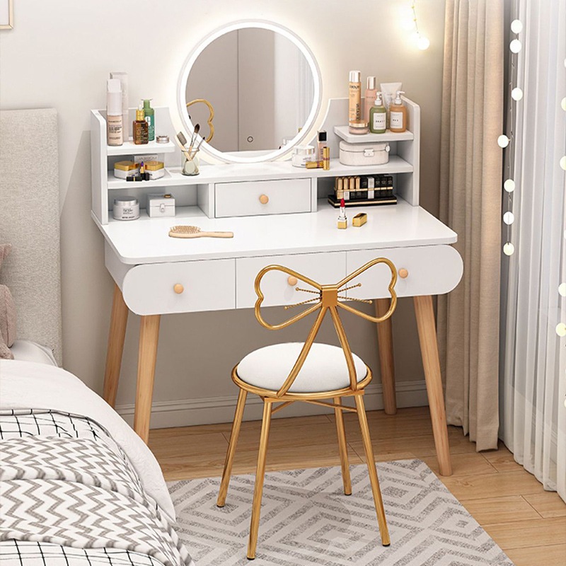 Navanest  ต๊ะเครื่องแป้งกระจกLED โต๊ะเครื่องแป้งไม้ มีลิ้นชัก การประกอบอย่างง่าย หลากหลายฟังก์ชั่น