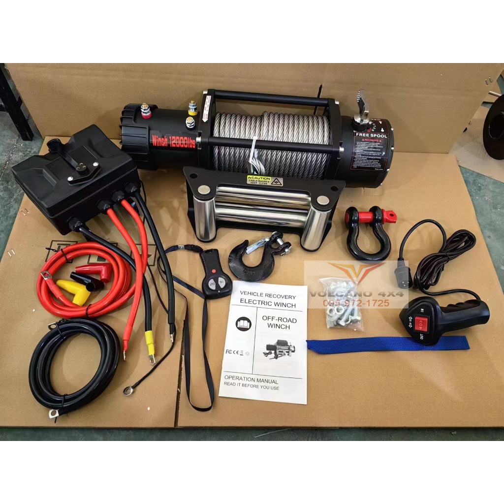 วินซ์ไฟฟ้า 12000ปอน12V รีโมท 2 ตัวแบบสายแล้วก็ไร้สาย วินลากรถเชือกและแบบลวดเหล็ก winch 12000 LBS
