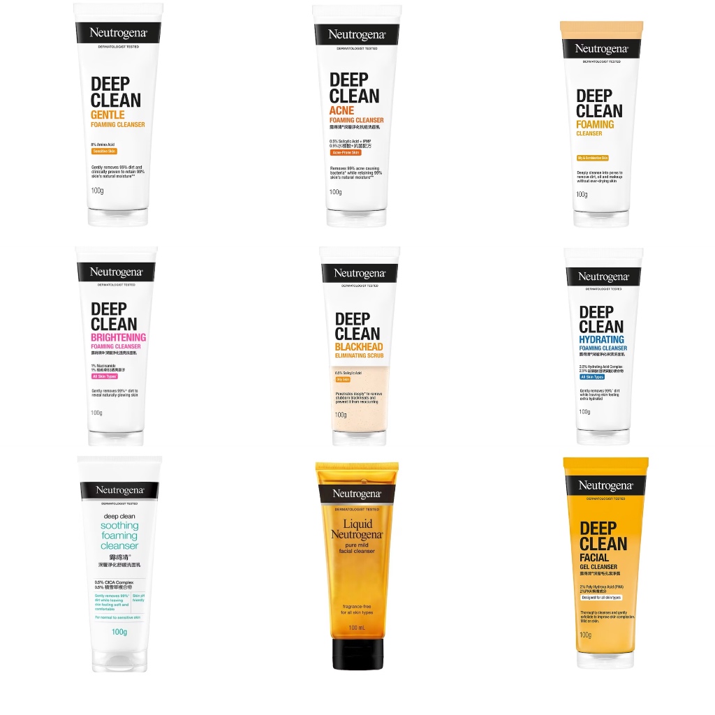 Neutrogena deep clean acne foaming cleanser นูโทรจีนา ดีพ คลีน แอคเน่ โฟมมิ่ง คลีนเซอร์ 40/100/175ก. (สูตรป้องกันสิว)