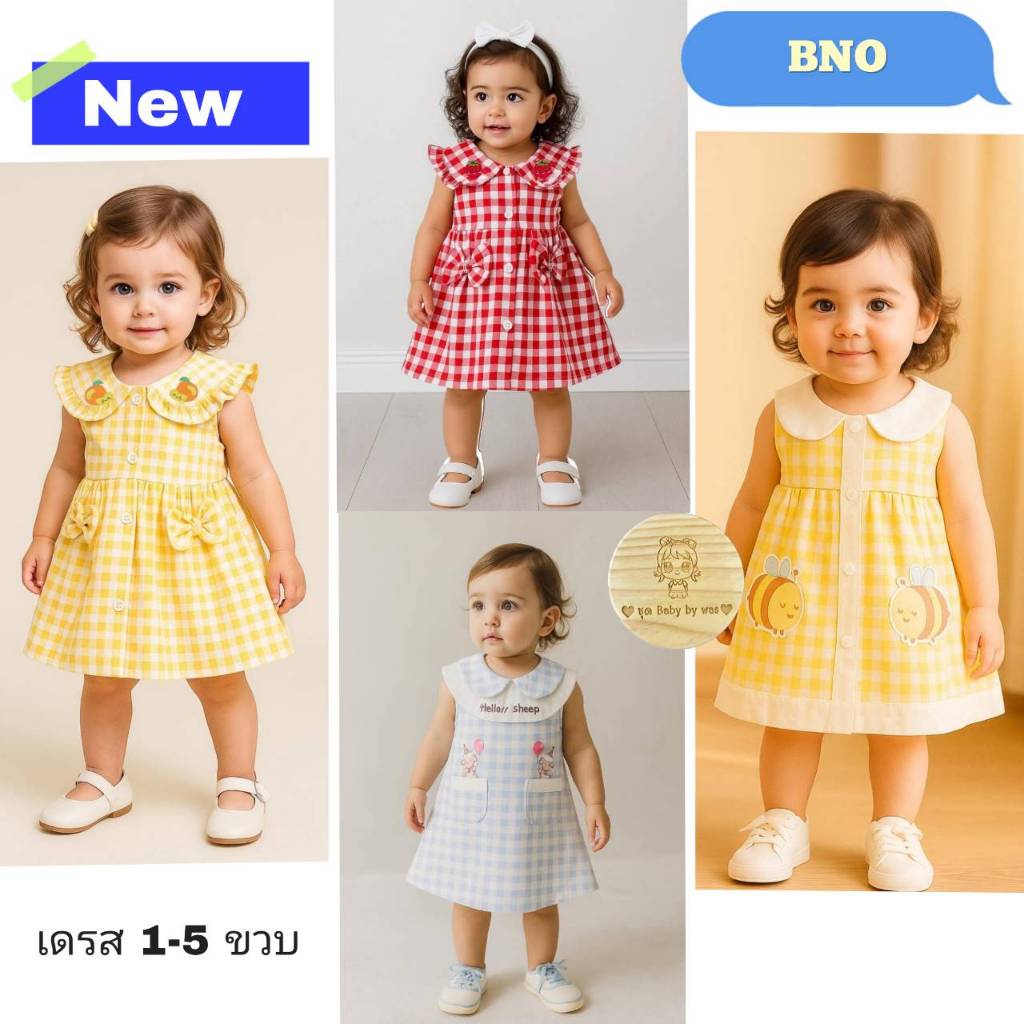ต.32  Bno ชุดกระโปรงเด็กผู้หญิง ลายดอกไม้ น่ารัก 1-5ขวบ