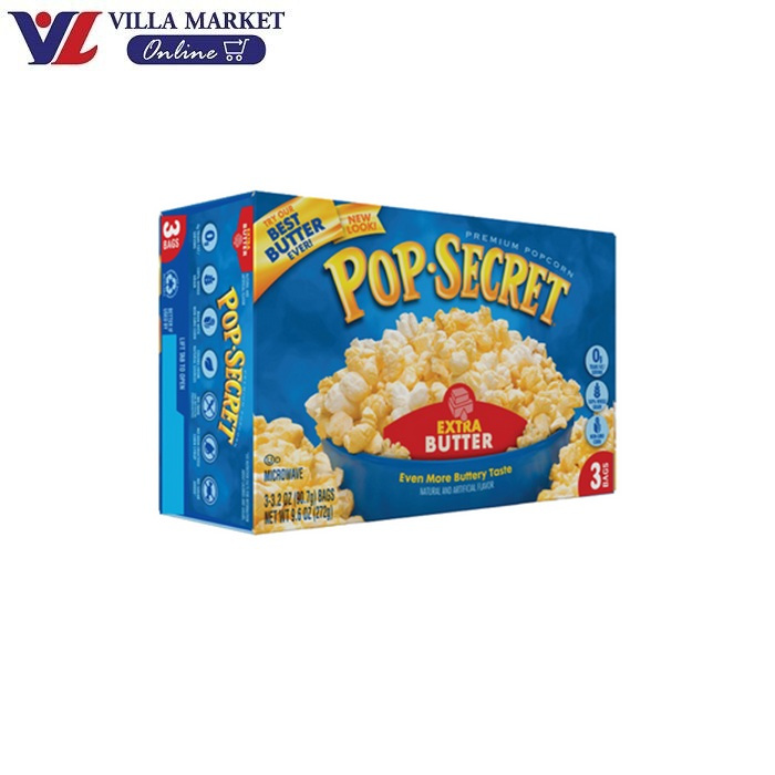 Pop Secret Extra Butter Popcorn 270g ในกล่องมี 3ซอง