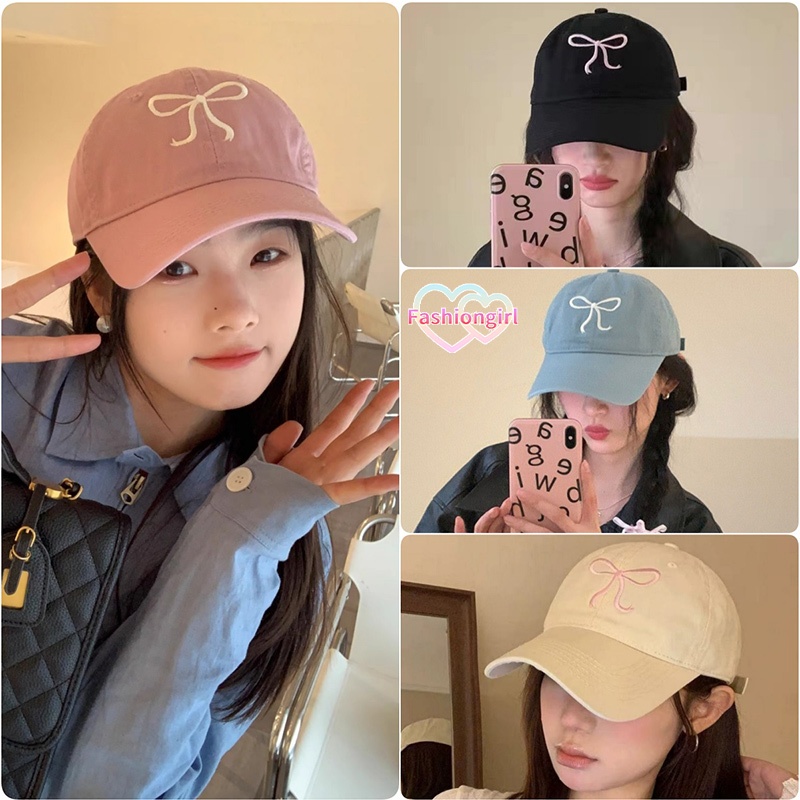 Fashion girl🎀🎀สไตล์เกาหลี หมวกปีกกว้าง หมวกแก๊ปเบสบอล unisex cap งานปัก หมวกเท่ๆ y2k ปีกโบว์