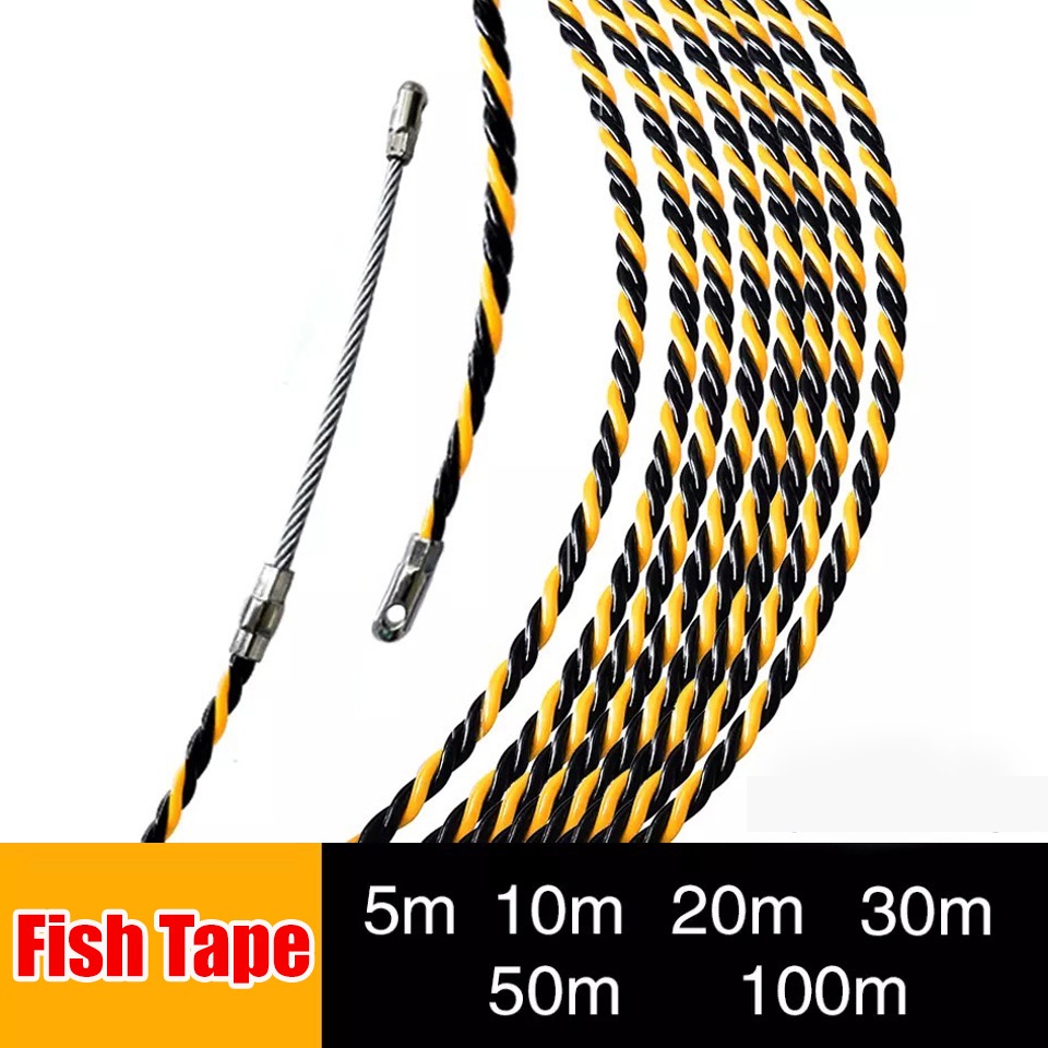 Fish Tape ฟิตเทป ดึงสายไฟในท่อ ความยาว 10 15 20 25 30 M แถมตะกร้อ