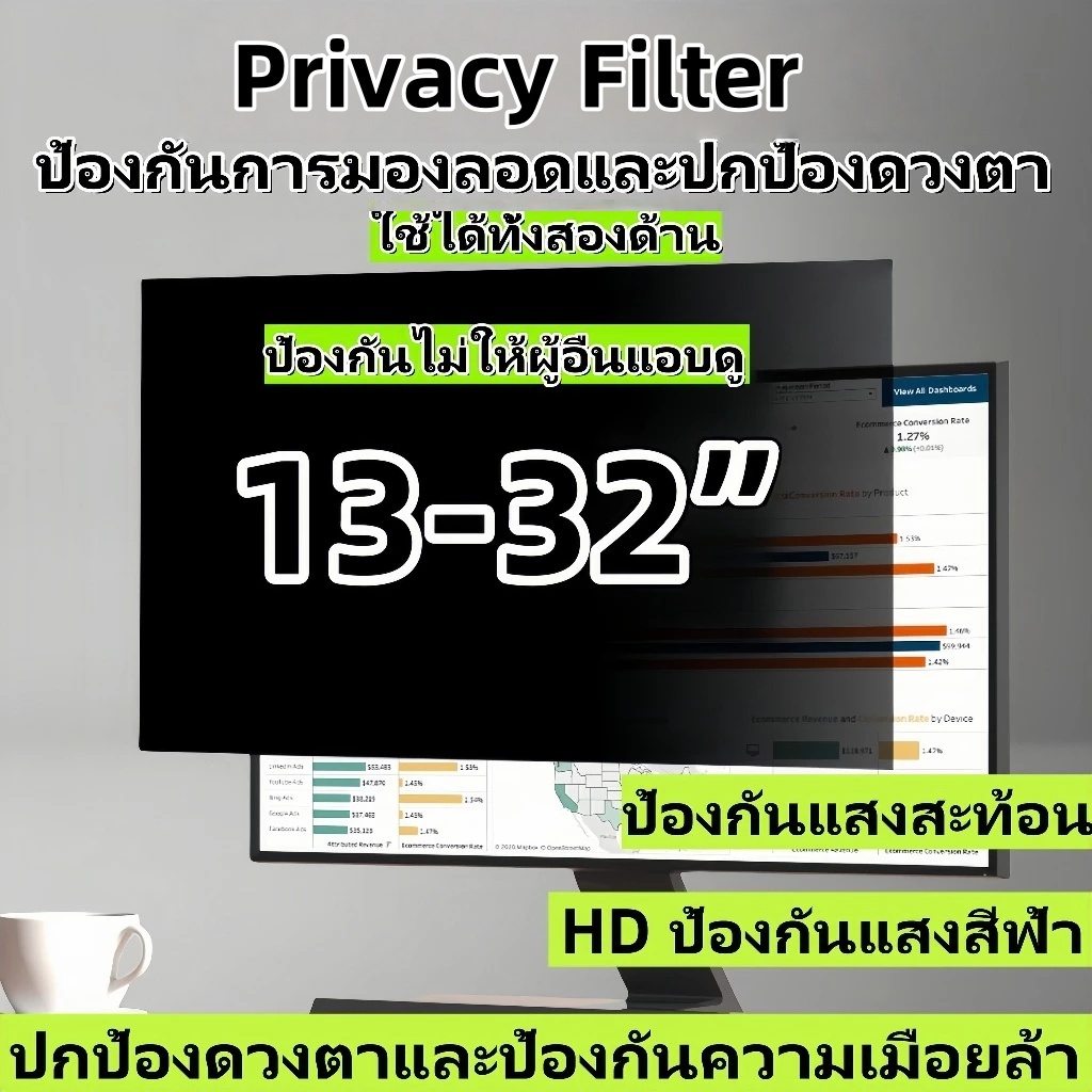 【จัดส่งฟรี】PRIVACY FILTER ฟิล์มป้องกันมองเห็นคนด้านข้าง NOTEBOOK Laptop Privacy Screen Protector 13 14 15.6″ 21.5″ 24″
