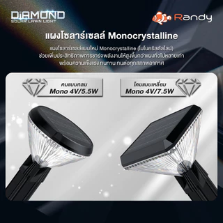 RANDY SolarLawnLight โคมไฟสนามพลังงานแสงอาทิตย์ ปรับแสงได้3สี IP65 ประกัน2ปี ใช้งานได้นานตลอดทั้งคืน
