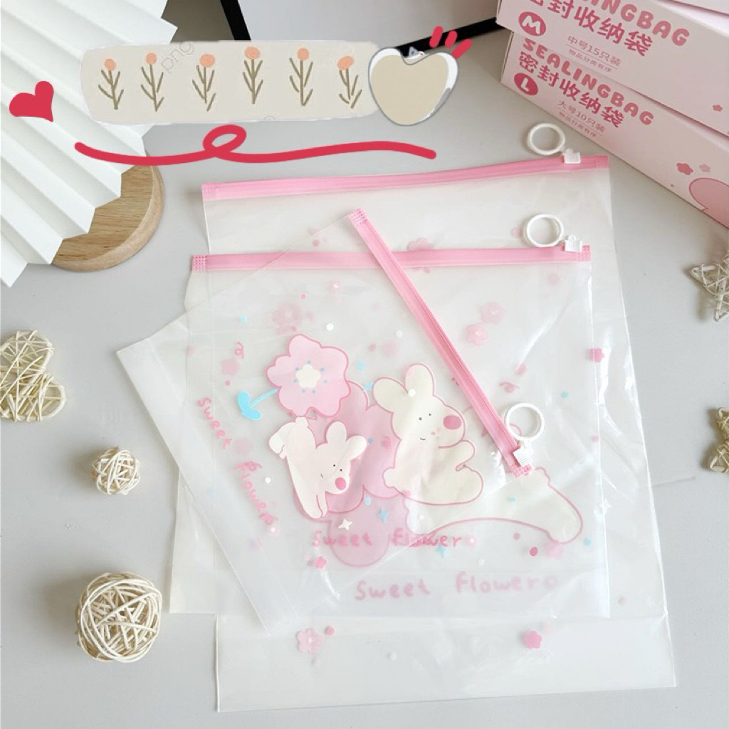💖 ถุงซิป ลายน่ารัก “Sweet Flower” พร้อมหูแขวน หนา เกรด A💖