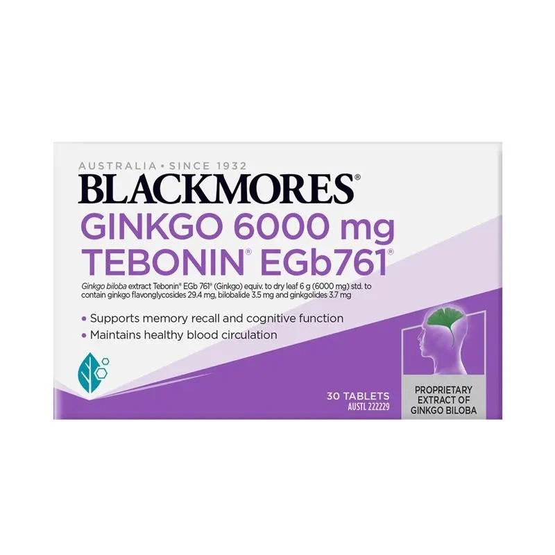 Blackmores Ginkgo 6000mg ส่งเสริมความจำและการทำงานของสมอง ขี้หลง ขี้ลืม กิ๊งโก๊ะ ใบแปะก๊วย 30เม็ด