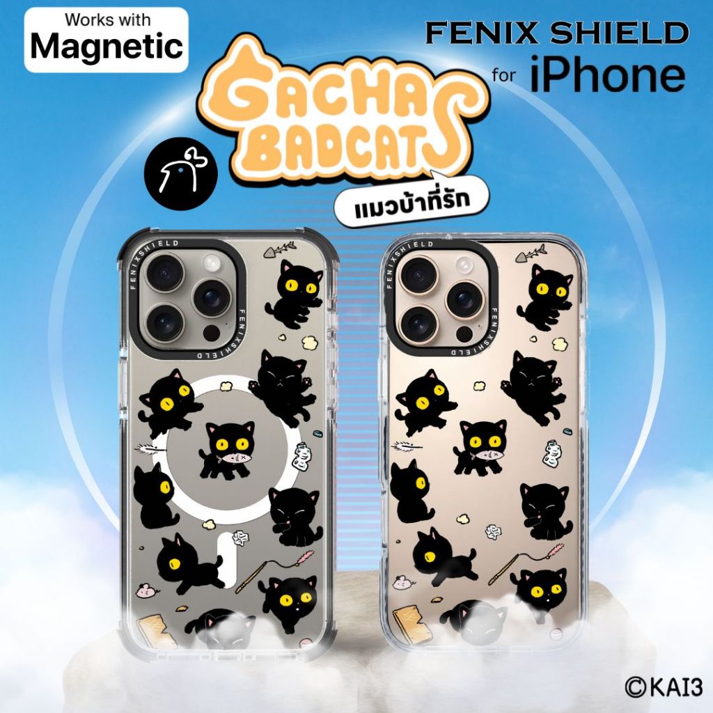 เคส FenixShield x Kai3 Gacha Badcats [ Black Kitten ] สำหรับ iPhone iPhone 16 / 15 / 14 / 13 / Plus 