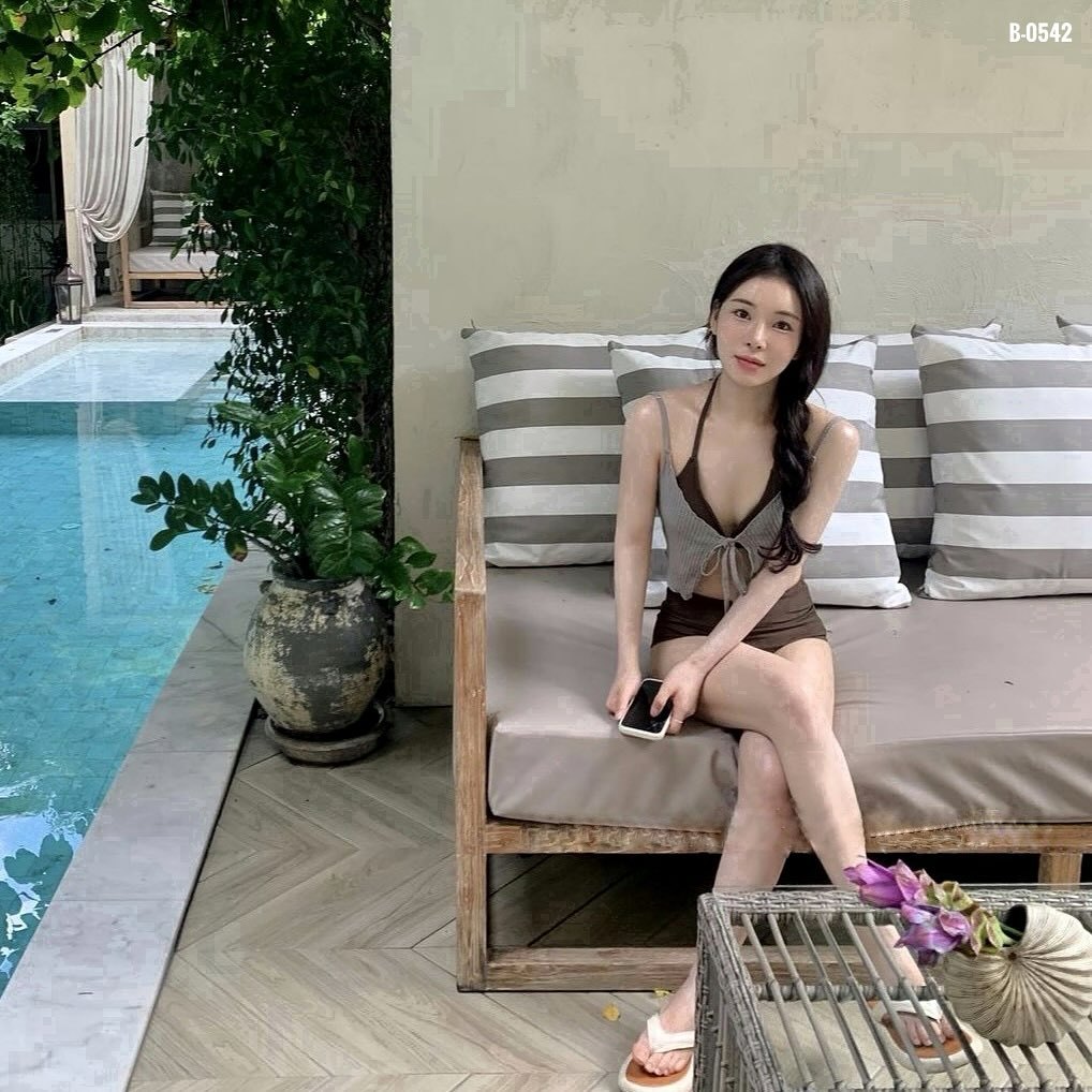 B-0542👉 ชุดว่ายน้ำ ทูพีช น้ำตาลเอิร์ธโทน เรียบแต่โก้ สวยสบายตาที่สุดเลยค่ะ❤️🥰 - รูปที่ 2