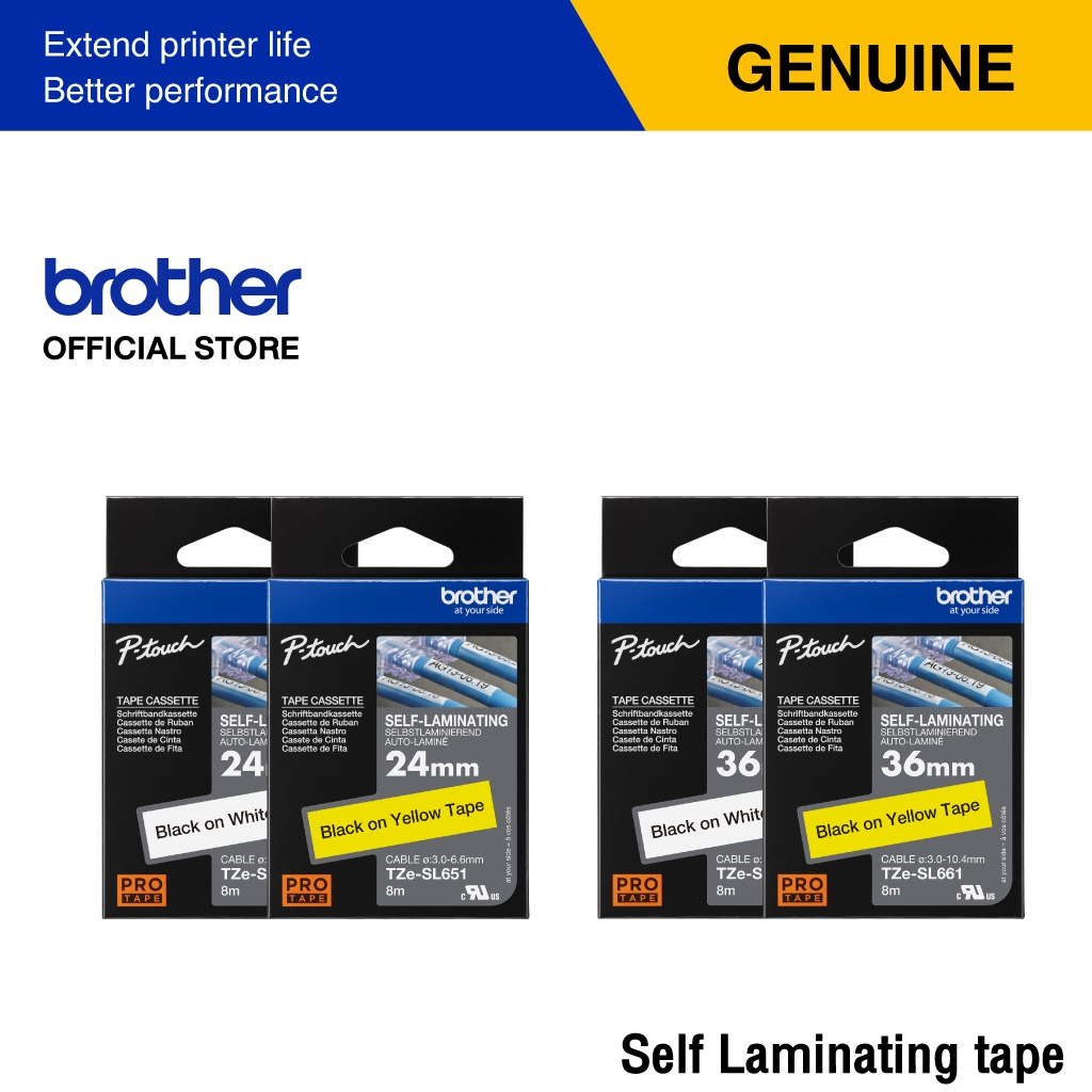 Brother Label Tape TZE SL | Self-Laminated  สำหรับงานติดสายไฟ/สาย LAN ขนาด | เทปแท้ ขนาด 24–36 มม. ส