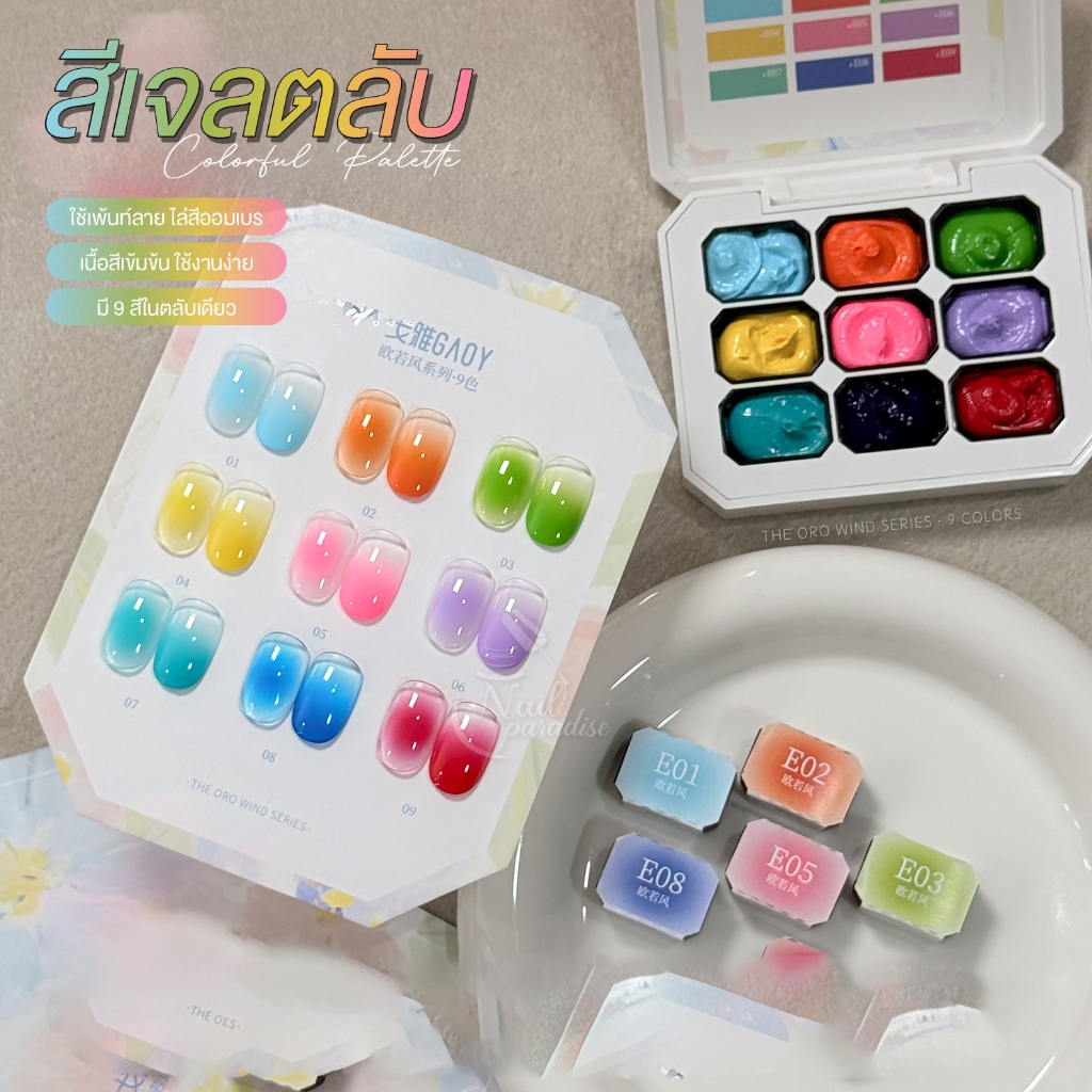 GAOY สีออมเบรย์ 9 สี (อบ) สีเจลทาเล็บ และเพ้นท์เล็บ Ombré สีเจลทำออมเบรย์ สีเจลไล่สี ใช้ทาได้ E01-09