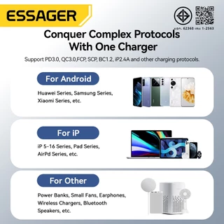 Essager 30W Type-c ที่ชาร์จแบบพกพา ปลั๊ก US/EU พร้อมชิปอัจฉริยะในตัว for Huawei Samsung ip