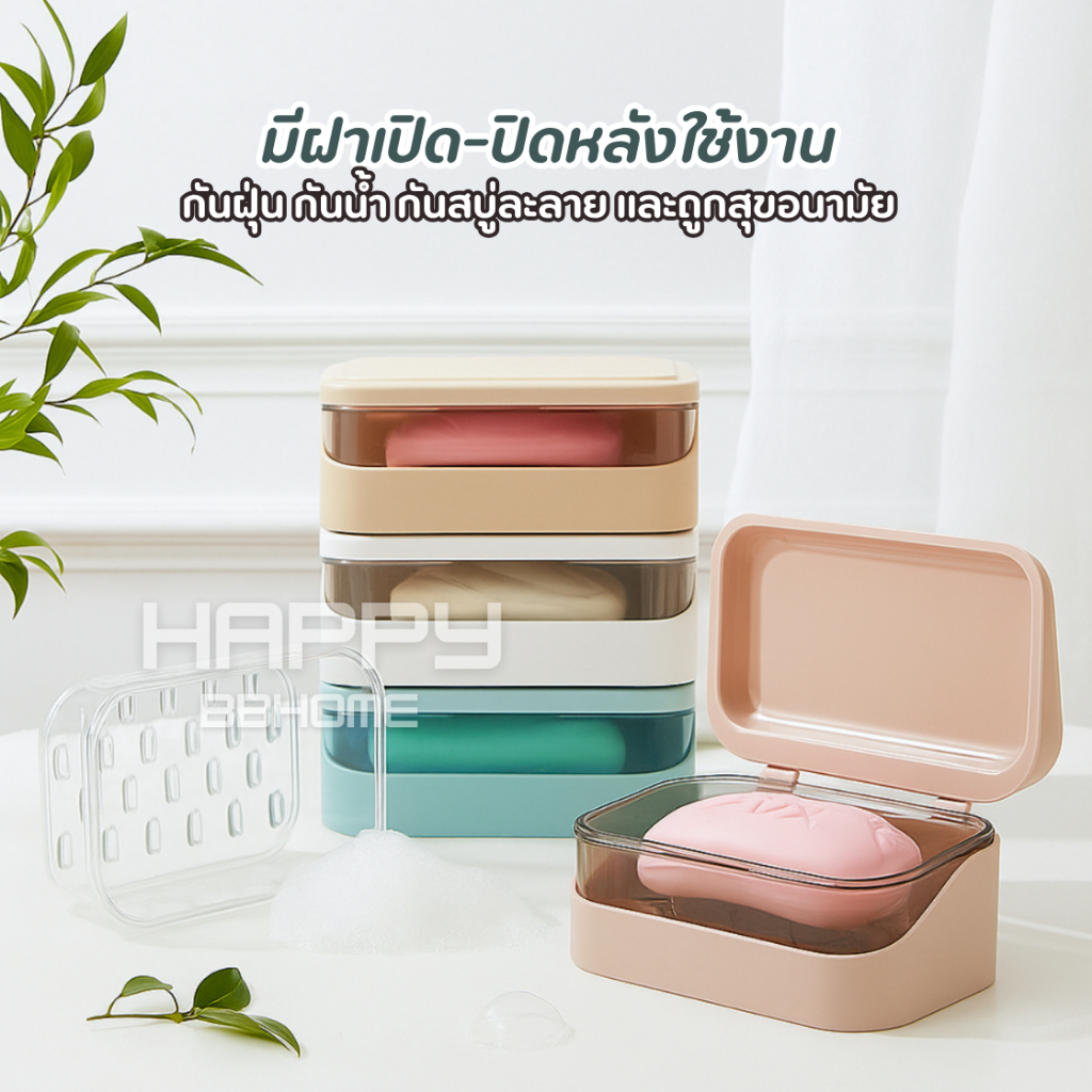 ที่วางสบู่2ชั้น รุ่นฝาผับเปิดปิด มีช่องระบายน้ำ กล่องสบู่พกพา ที่ใส่สบู่ ชั้นวางสบู่ กล่องใส่สบู่ ที่วางของ เก็บสบู่ก้อน - รูปที่ 5