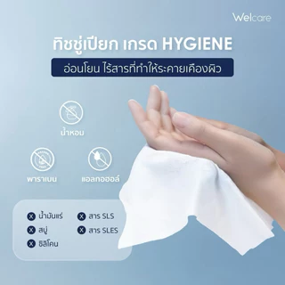 Ⓜ️พร้อมส่ง🅾️ ทิชชู่เปียก Welcare Mini Hygienic Wet Wipes 8 ห่อ/แพ็ก ทำความสะอาดผิว สูตรไฮจีนิคไวพส์