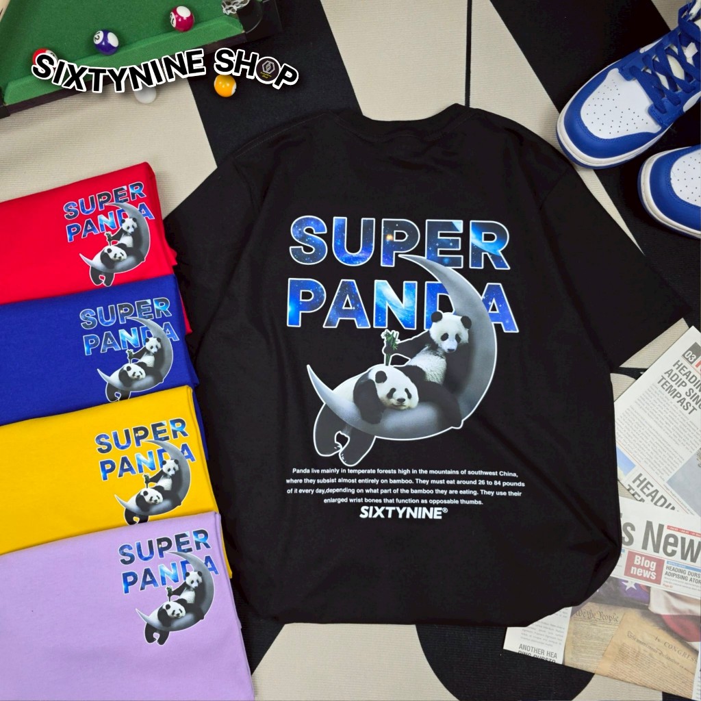 เสื้อยืดผ้าคอตตอน M-4XL พิมพ์ลาย " Super Panda " พร้อมส่ง
