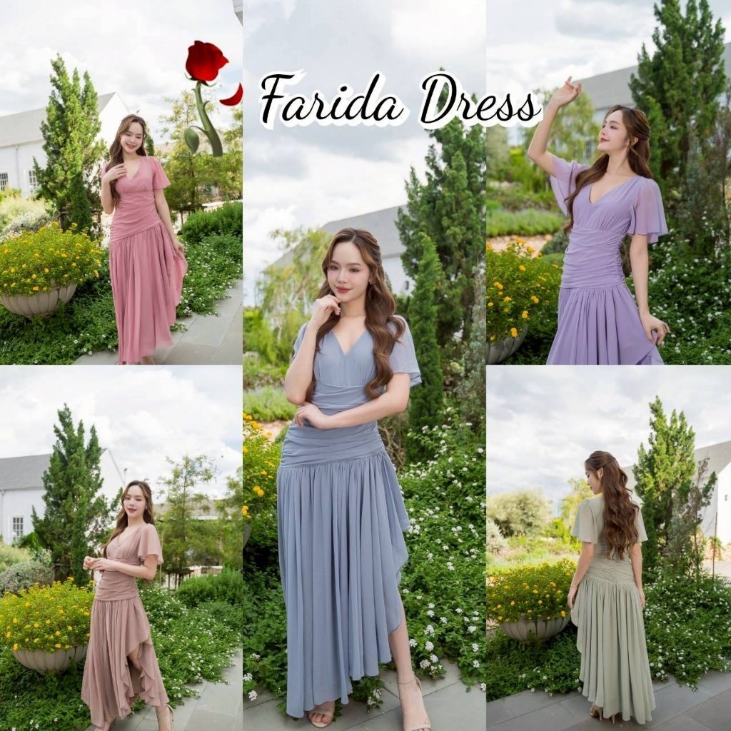 Dress เดรส ชุดออกงาน ชุดชีฟองหรู แขนสั้น TP064 กระโปรงรูด มีซับใน สะโพกฟรี พร้อมส่ง เดรสงานแต่ง