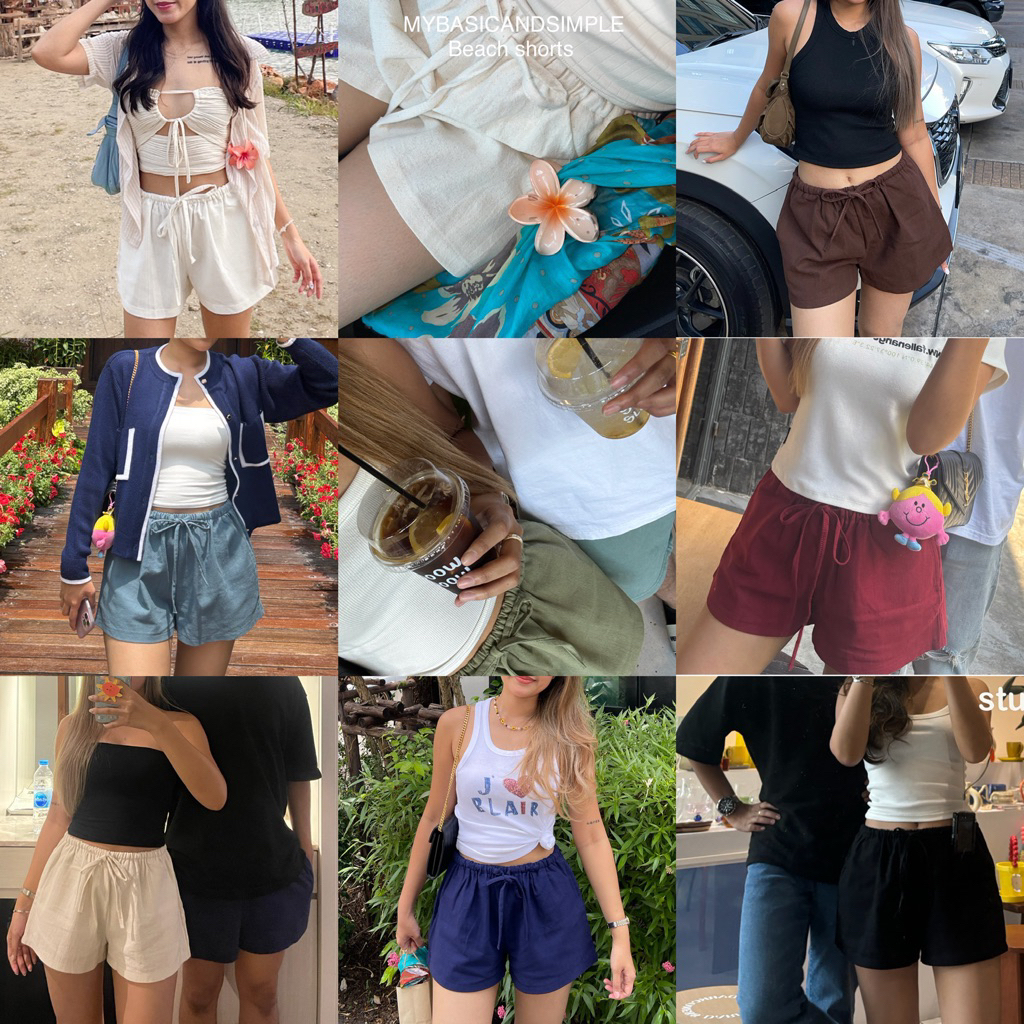 MYBASIC | BEACH SHORTS (สีพื้น) กางเกงขาสั้น cotton blend ขอบเล็ก ผ้าไม่บาง ไม่เห็นชั้นในค่ะ - รูปที่ 3
